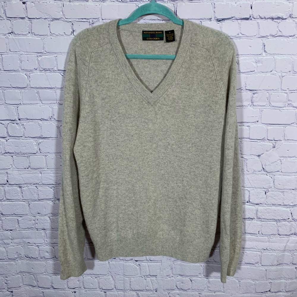 Alexander Julian Colours Mens V-Neck Cashmere Pullover Sweater Tan Sz M Preppy
